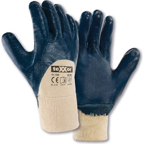 teXXor® Nitril-Handschuhe (¾-beschichtet) STRICKBUND, Beige/Blau (1/5)