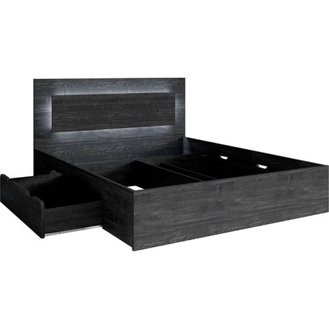 Bett VELTIS 180x200 cm mit LED-Kopfteil – Farbe schwarze Esche – Lattenrost und Matratze nicht enthalten