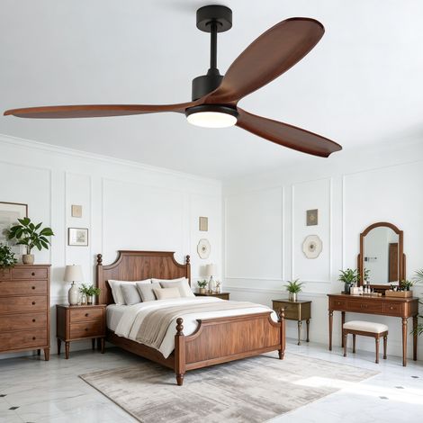 Ventilateur de plafond de 178 cm (70 pouces) avec 3 pales en bois massif, moteur CC basse tension, 3CCT, télécommande, six vitesses avec rotation avant et arrière, convient aux grands espaces. (1/5)