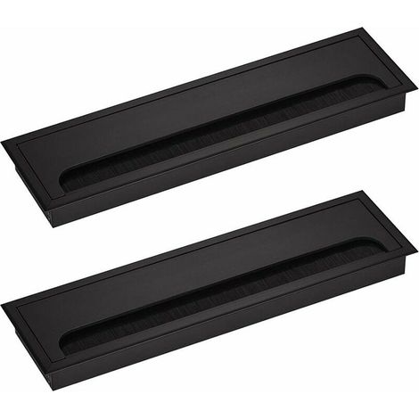 Passacavo rettangolare 80x 280mm per incasso su scrivania, organizer per cavi per mobili, passaggio cavi in alluminio anodizzato nero, set di 2