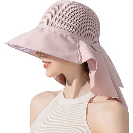 Chapeau Anti-UV - Large Bordure - Avec Rabat Pour La Nuque - Pliable - Coton-Polyester - Pour Jardinage Et Activités En Extérieur - 1 Pièce