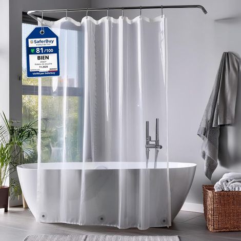 Rideau de Douche 180x180 cm - Oeillets Inox - PEVA - Lavable - 3 Aimants (1/5)