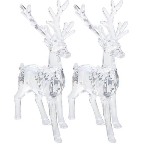 Lot de 2 figurines de cerfs de Noël en acrylique transparent, décorations de bureau, statues de cerfs en acrylique-13.50X7.00X3.00CM (1/4)