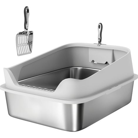 Litière pour chat en inox, ouverte, 69,8 x 50,3 x 29,8 cm, gris DESVIAE (1/5)