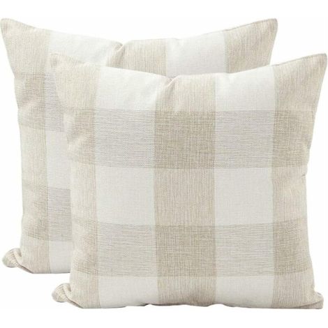 Housse de coussin Housse de Coussin Treillis Géométrique d'oreiller pour Canapé Maison Salon Chambre Décoration D'intérieur, 45x45cm, Ensemble de 2 pièces(Beige Blanc|2 pièces) (1/5)