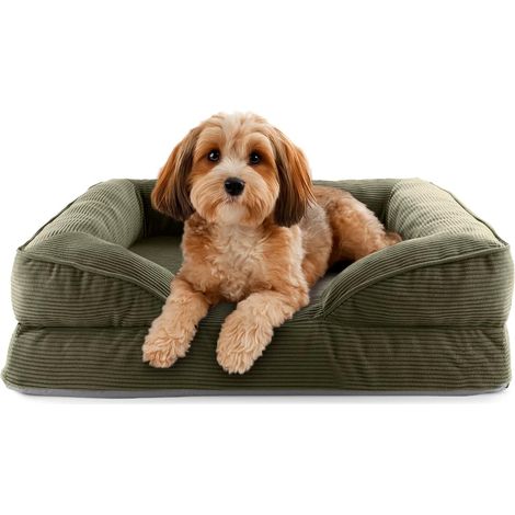 Lit orthopédique en Velours côtelé - Canapé Ergonomique pour Chien - 70 x 60 cm - pour Petits Chiens - Fond antidérapant - Rembourrage et Housse lavables - Panier pour Chien avec Mousse à (1/5)