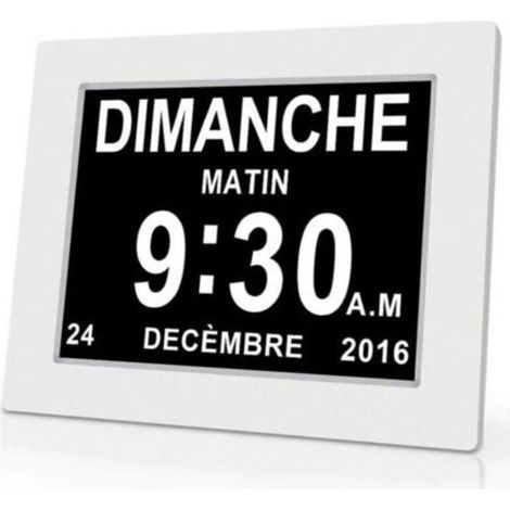 7-inch Digital Clock – Clear Display of Day, Month, and Date – Medication Reminder – Lightweight Design for Seniors – White (1/4)