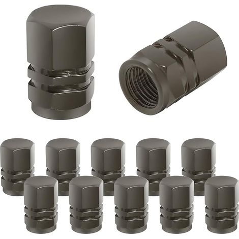Bouchon Valve Pneu Voiture, 12 Pièces de Cache-poussière de Roue de Voiture en Aluminium, Imperméable et Anti-Résistant, Valve de Pneu Universelle pour Voitures, Camions, Motos (Gris) (1/5)