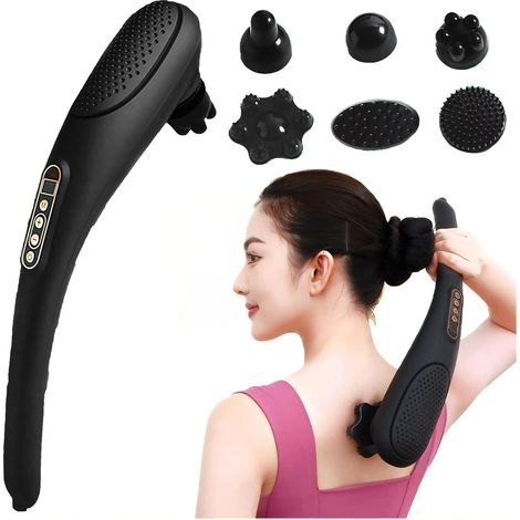 Handmassagegerät, kabelloses Massagegerät, wiederaufladbares Handmassagegerät für Halswirbelsäule und unteren Rücken (schwarz) (1/5)