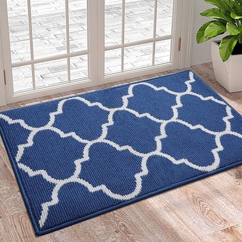 Felpudo antideslizante lavable,felpudo para exteriores,para uso interior y exterior,60 x 90 cm,Geometría azul (1/5)