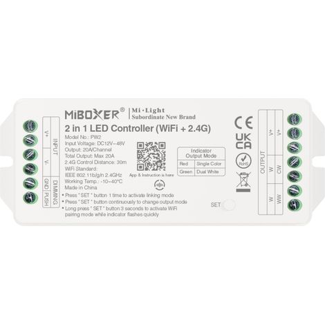 Controlador LED MiBoxer PW2 (20A, 12-48V, WiFi+2.4G) para tiras monocromáticas/CCT