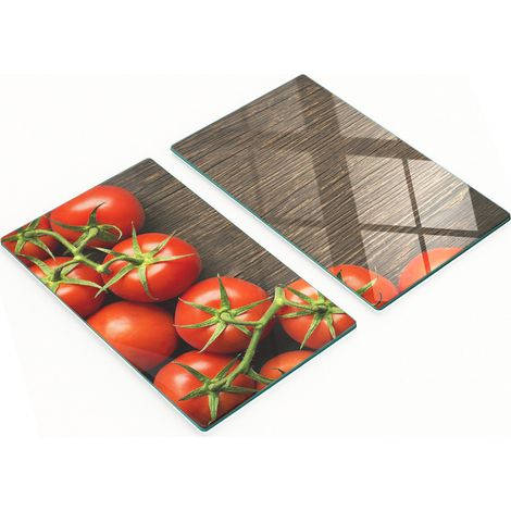Tableros de vidrio duraderos y elegantes con estampado de tomate sobre madera, 2x30x52 cm.