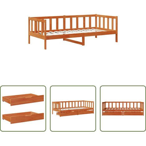 Bois de pin - Lit d'appoint avec tiroir 3 pcs Cire marron Bois de Pin Massif (1/5)
