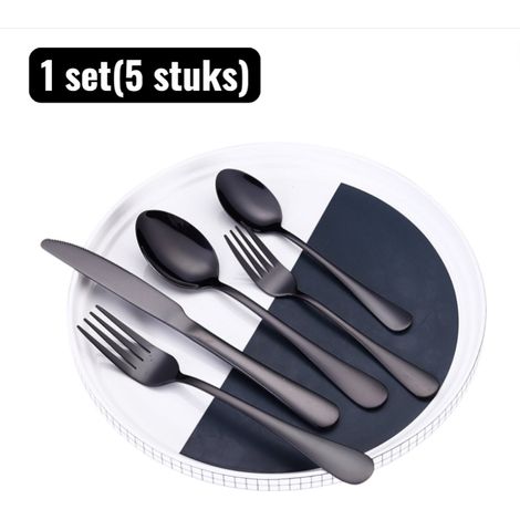 Ensemble de 5 couverts noirs en acier inoxydable comprenant cuillères à café couverts haut de gamme et accessoires de table style luxe adaptés aux repas quotidiens fêtes réceptions et dégustation de s (1/5)