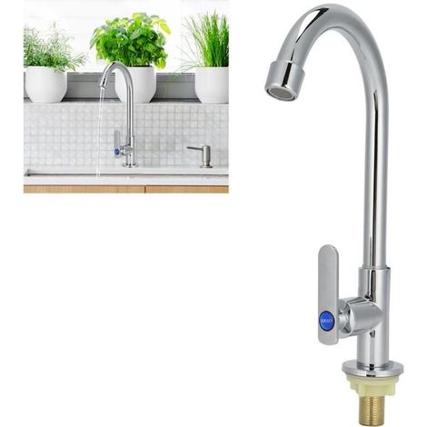 Robinet d'eau froide de salle de bain G1/2 pour lavabo avec un seul trou pour table de toilette (1/4)