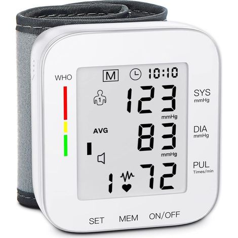 Tensiomètre au poignet, grand écran LCD, brassard réglable, 5,31 à 7,68 pouces, automatique, 99 x 2 mémoires, avec étui de transport, pour usage domestique (1/4)