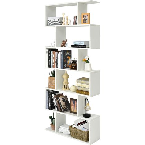 6-Tier Bookcase Free Standing S-Shaped Style Bookshelf Wooden Display Shelf (1/5)