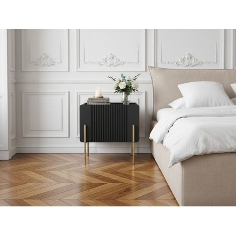 BOBOCHIC - Table de chevet 1 tiroir MATHILDE pieds or Noir (1/4)