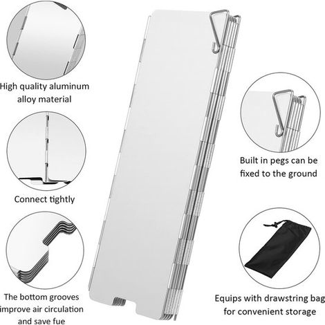Paravientos para hornillo de camping - Diseño plegable - Material resistente al calor - 10 placas de acero - 1 pieza - Para mochileros y picnics (1/4)