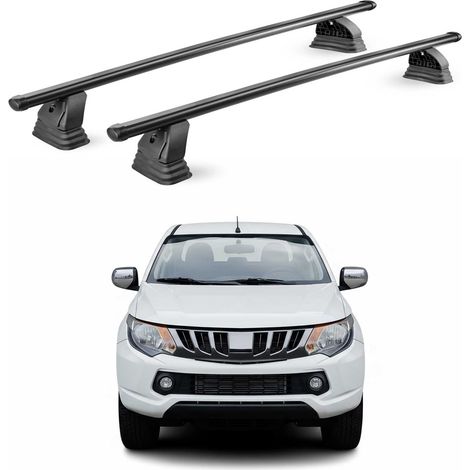 OMAC Barres de toit transversales en acier pour Mitsubishi Triton Double Cab / Single Cab 2014-2026 – TÜV / DIN 75302:2019 – Antivol inclus – Rainure en T (accessoires) – Charge max 75 kg – 2 barres – (1/5)
