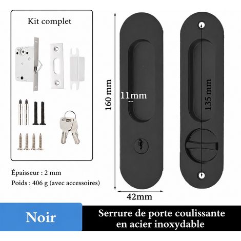 Serrure ronde noire à encastrer pour porte coulissante avec poignée et clé noir réf 0233 1 × 2 × 3 cm 410 g – Livraison gratuite