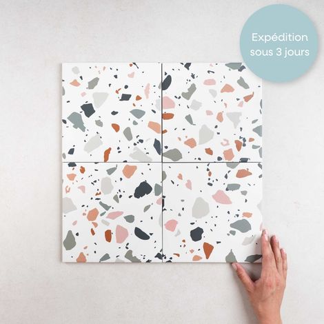 Carrelage effet terrazzo 20x20cm mix (1m²) – 25 pièces – Pour salon, salle de bain, cuisine – Style vintage moderne – Inceazahar (1/7)