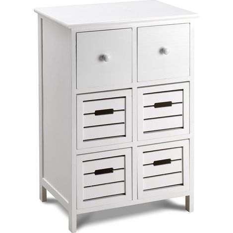 King Home Paulownia Holz Schubladenblock 50x32x75h cm 6 Schubladen Weiß