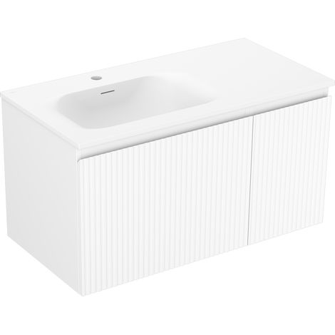 Mexen Rivel meuble de salle de bain 90 cm avec lavabo Vela à gauche, 1S, 1D, rainuré, blanc mat - 91A23-09047-3-BBFF01-W23L01 (1/5)