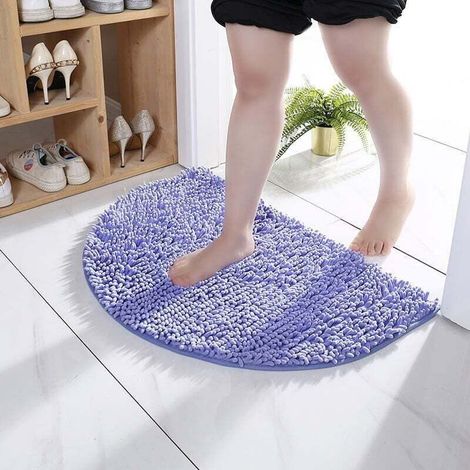 Tapis de Bain Antidérapant, Demi-Cercle Tapis Salle de Bain Absorbant en Chenille Tapis de Douche Doux et Confortable Tapis de Sol Lavable Chiens (35x50CM,Taro Violet) (1/4)
