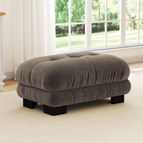 Divano modulare con pouf abbinati, seduta profonda, cuscini decorativi, chenille marrone (1/5)