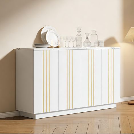 Credenza a 4 ante con ripiani regolabili, 140 x 35 x 70 cm, bianco/oro HAVRYA (1/5)