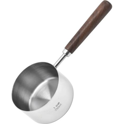 4 pièces Cuillère doseuse, acier inoxydable avec manche en bois, graduée 60 ml, 80 ml, 125 ml, 250 ml, pour cuisine, pâtisserie et aliments pour animaux (1/5)