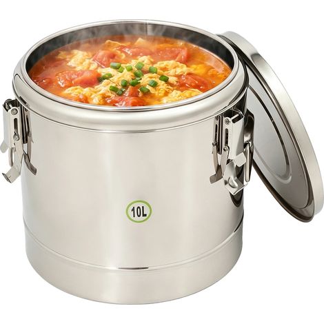 Recipiente térmico para sopa, acero inoxidable 304, capacidad de 10 litros, color plata. (1/2)