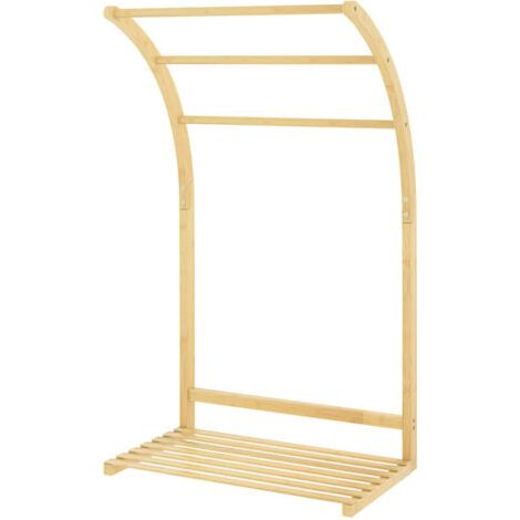 Porte-serviette Porte-serviettes en bambou 3 barres avec étagère de rangement, pour la salle de bains et la buanderie, finition naturel (1/5)