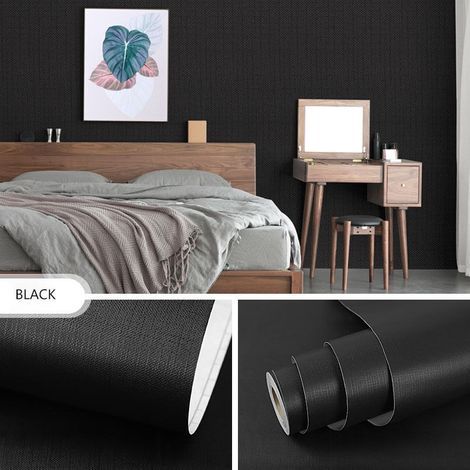 Papier Peint Noir Uni Papier Peint Adhésif Mural Décoratif Étanche Amovible Autocollant Rouleau Film Adhésif pour meuble Cuisine Salon Comptoir Armoire Étagère Table de Chevet de 45CM10M NPTERBL (1/5)