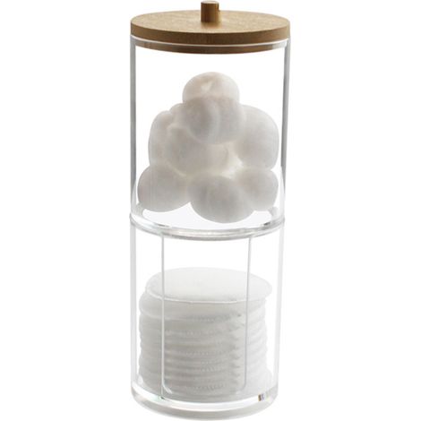 Boîte de rangement pour boules de coton, en acrylique avec couvercle en bambou, idéale pour une coiffeuse de salle de bain. (1/5)