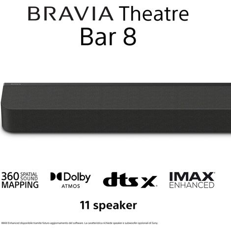 Sony HTA8000 Theatre Bar Bravia 8 con 11 altavoces altos Dolby Atmos Nero