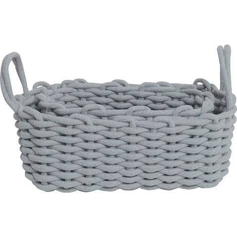 Panier de rangement en corde de coton tricoté à la main, style nordique, organisateur de bureau pour clés, en-cas, sous-vêtements, gris, 36 x 25 x 15 cm / 14,2 x 9,8 x 5,9 pouces