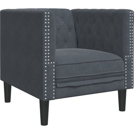 Fauteuil de Salon，Chaise，Fauteuil Chesterfield gris foncé velours CFW829420 (1/5)