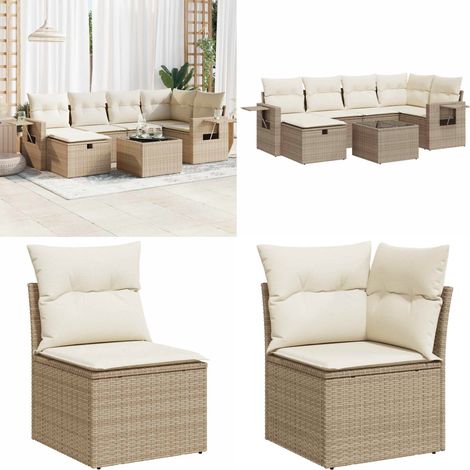 vidaXL Salon de jardin avec coussins 7 pcs beige résine tressée (1/5)