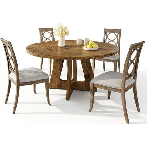 Runder Esstisch 120 cm Landhausstil Braun Holztischplatte für 4-6 Personen (1/5)
