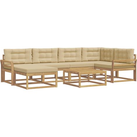 Outdoor Sofa Set 7 pcs White and Beige vidaXL (1/5)