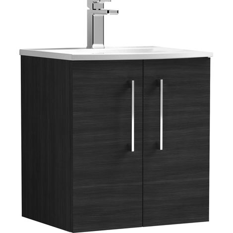Nuie Arno Charcoal Black Woodgrain 500mm Wall Hung 2 Door Vanity Unit and Curved Ceramic Basin - ARN621G (1/5)