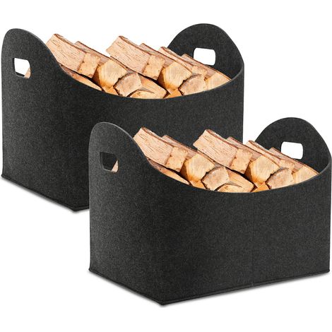 Randaco Filztaschen Filzkorb 2 Stück für Kaminholz Einkaufstasche Filzkorb Holzkorb aus Filz faltbar groß - Dunkelgrau 44 x 31 x 34cm (1/5)
