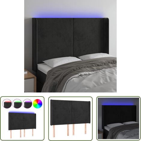 Tête de lit Décoratif à LED Noir 147x16x118/128 cm Velours -BV45546 (1/5)