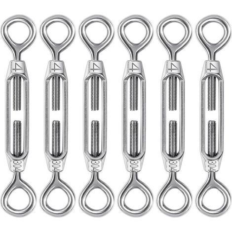 6 Pièces Tendeur de Câble, M4 Tendeur de Fil en Acier Inoxydable 304, Réglable Tendeur Oeil et Oeil, Ridoir Robuste pour Clôtures de Jardin, Suspendre, Cable de Garde Corps (1/5)