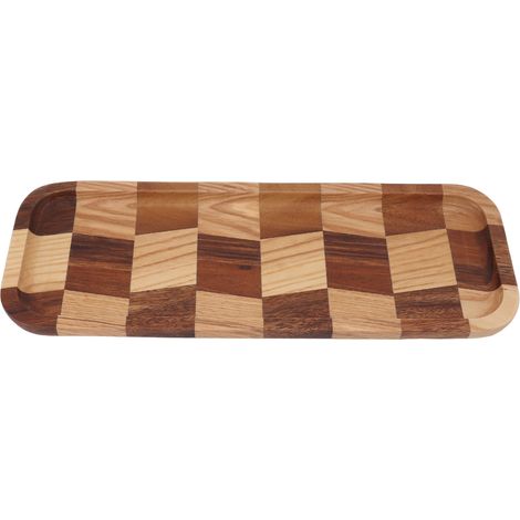 Plateau à thé rectangulaire en noyer noir ciré blanc, motif quadrillé, idéal pour sushis, pains, desserts, fruits et en-cas. Dimensions : 32 x 12,5 cm / 12,6 x 4,9 pouces. (1/5)