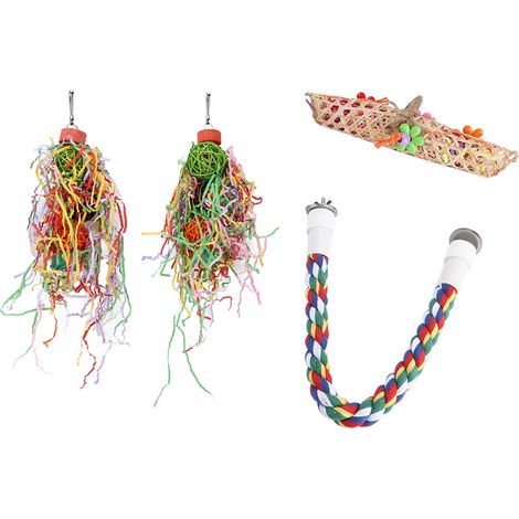 Jouet à mâcher pour oiseaux, kit de jouet suspendu naturel et coloré pour oiseaux de petite et moyenne taille, inséparables, perruches et calopsittes. (1/5)