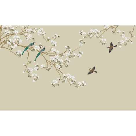 Papier peint panoramique - Fleurs Oiseaux - 130 cm x 81 cm (1/2)