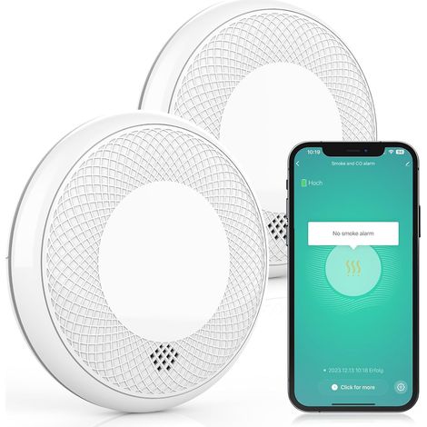 Détecteur de Fumée et CO Combiné WLAN, 2 Pièces Wi-Fi Détecteur de Fumée Combiné Intelligent Détecteur de Monoxyde de Carbone, Capteur Précis, Batterie de 10 Ans (1/5)